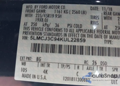 2019 Lincoln Mkc Reserve from USA, damaged, VIN 5LMCJ3C94KUL22859